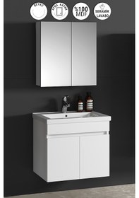 Resim Çiğdem 55 Cm Beyaz Mdf Seramik Lavabolu Asma Banyo Dolabı Takımı Beyaz - Beyaz 