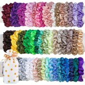 Resim 108 adet/88 adet/64 adet/36 adet/24 adet/12 adet Saten saç bandı Yüksek esneklikli at kuyruğu klipsi iz bırakmayan saç lastiği Moda aksesuar seti Karnaval, Paskalya, Bağımsızlık Günü kız hediyesi (52 renk mevcut) 