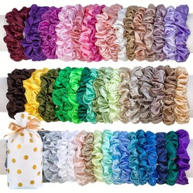 Resim 108 adet/88 adet/64 adet/36 adet/24 adet/12 adet Saten saç bandı Yüksek esneklikli at kuyruğu klipsi iz bırakmayan saç lastiği Moda aksesuar seti Karnaval, Paskalya, Bağımsızlık Günü kız hediyesi (52 renk mevcut) 