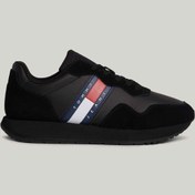 Resim Tommy Hilfiger Erkek Marka Logolu Süet Üst Kısımlı Geri Dönüştürülmüş Polyster Astarlı Kauçuk Tabanlı Siyah Sneaker 