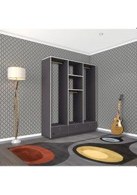 Resim Kenzlife giysi dolabı 3 bölmeli 3 çekmeceli hamit150 gri dolap kapaksız 