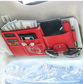 Resim Besthome1 Kırmızı Çok Amaçlı Araç Güneşlik Organizer Saklama Çantası Fermuarlı Gözlük Tutucu 