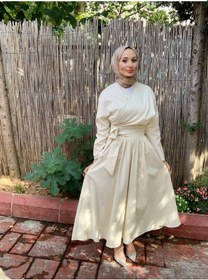 Resim Butik Moda Etkm001 Üstü Bağlamalı Eteği Yandan Fermuarlı Takım Bej 001 