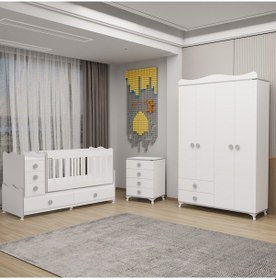 Resim Melina Bebek Odası Yıldız 4 Kapaklı Ve Şifonyer - Gri Beyaz 