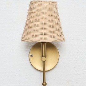 Resim Rattan Eskitme Gold Ledli Duvar Aydınlatması Aplik Beyaz 