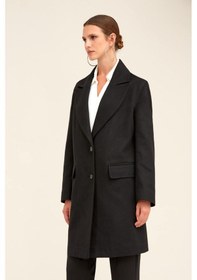 Resim Hatemoğlu Saykı Woman Siyah Regular Fit Ceket Yaka Kaşe Oversize Manto 2956632 Siyah 