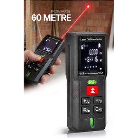 Resim Profesyonel Lazer Metre 60m Su Terazili Hafızalı - Alan Hacim Pisagor Dijital Ölçer Set 