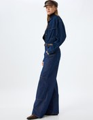 Resim Geniş Paça Kot Pantolon Dikiş Detaylı Cepli Düğmeli Normal Bel - Wide Leg Jeans 