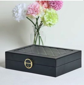 Resim Mdl10- Siyah Takı Kutusu Kilitli Deri Görünümlü Takı Düzenleyici 