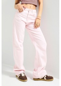 Resim Itsbasic Kadın Pembe 3s6-98 Loose Fit Orta Bel %100 Koton Denim Jean 