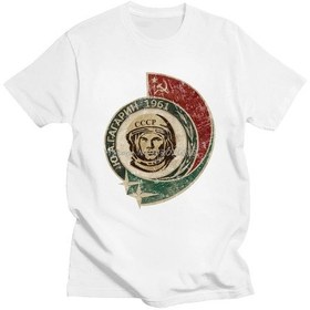 Resim Snapbuyretro 1961 Cccp Yuri Gagarin Erkek Pamuk T-shirt Ussr Kozmonot Baskılı Kısa Kolluwhıte WHITE 