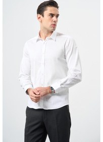 Resim Beyaz Uzun Kol Düz Bez Ayağı 032 Sert Yaka Classic Slim Fit Gömlek 1004245324 Beyaz 