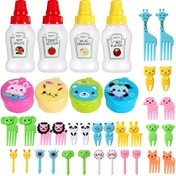 Resim 38 Parça Bento Seti – Mini Su Şişesi, Yaratıcı Hayvan Desenli Çatallar ve Tatlı Çatalı – Aile Mutfağı, Piknikler, Kamp ve Partiler İçin İdeal – Mutfak Eşyaları ve Aksesuarlar Dahil 