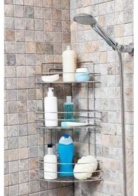 Resim Banyo Köşe Rafı 3 Katlı Şampuanlık Hem Vidalı Hem Yapışkan Stickerlı Krom Çok Renkli 