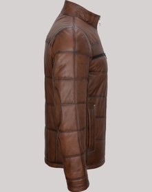 Resim Hakiki Kuzu Derisi Kahverengi Erkek Deri Mont Işlemeli Deri Ceket Kahverengi 