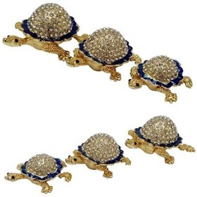 Resim Swarovski Taşlı Mavi Kaplumbağa Mücevher Kutusu Üçlü Set 