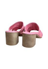 Resim Pembe Hakiki Deri Bant Detaylı Topuklu Comfort Taban Terlik Pembe 