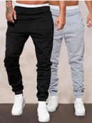 Resim DUBU BUTİK 2 li Set Basic Jogger Eşofman Altı |- Siyah Ve Gri Lastik Paça Düz Tasarım Sade Şık 