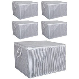 Resim Keven Home 5 Adet - Sandık Tipi Hurç Mini - Çamaşır&Kazak Vb Hurcu 45X40X30 - Leke Tutmaz Çizgili Çok Renkli 