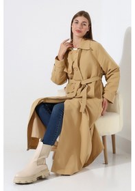 Resim B.he.z Amazon Keten Kumaş Uzun Boy Düğmeli Astarlı Yumuşak Dokulu Trenç Kot Camel CAMEL 