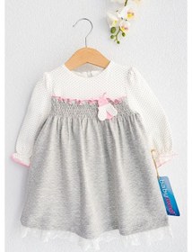 Resim Babymod Babymod Kız Bebek Puantiye Desenli Güpürlü Uzun Kollu Elbise 