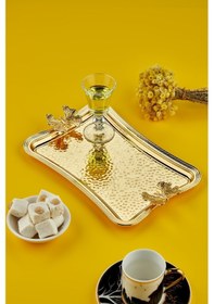 Resim Cooker Kelebekli Metal Dikdörtgen Gold Sunum Tepsisi 27x18 Cm Ckr3173 Diğer 