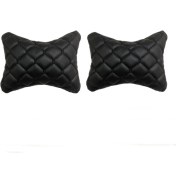 Resim Cotton Garden Bmw E21 Uyumlu 2'li 3D Oto Boyun Yastığı Siyah Deri Siyah Nakış 