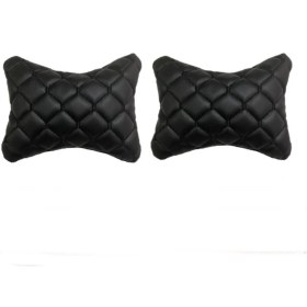Resim Cotton Garden Bmw E21 Uyumlu 2'li 3D Oto Boyun Yastığı Siyah Deri Siyah Nakış 