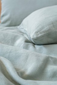 Resim Yıkanmış Keten Nevresim Seti Buz Mavisi - King Ebat 240x220 cm 