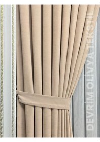 Resim Devrim Olivya Tekstil Lüks 1. Sınıf Düz Dikim Bej Ada Fon Perde Bej 