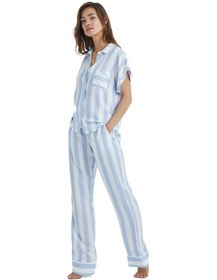 Resim Blackspade Kadın Önden Düğmeli Kısa Kol Mavi Çizgili Pijama Takımı C2t5n3o15- 001 