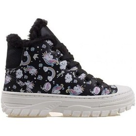 Resim Sema Desenli Siyah Kız Çocuk Kürk Detaylı Kauçuk Bot Siyah 