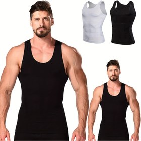 Resim VTOTV Erkekler için Bel Şekillendirici Yelek - Kolsuz, Yüksek Esneklikli Spandex, Yuvarlak Yaka, Düz Renk, Karın Kontrolü Şekillendirici Giyim Tüm Mevsimler İçin, Vücut Şekillendirici Yelek | Kolsuz Gömlek | Yüksek Esneklikli Kumaş 