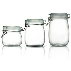 Resim 3'lü Set Korken Kavanoz Vakumlu Kilitli Cam Saklama Kavanozu 500ml - 750ml - 1000ml Şeffaf 