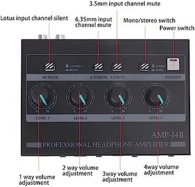 Resim Shanrya kulaklık amplifikatörü, 4 kanallı kulaklık amplifikatörü, kompakt ve taşınabilir, kaymaz, stüdyo için adapt 