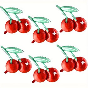Resim 6 Adet Kiraz Şekilli Folyo Balon, Canlı Kırmızı ve Yeşil Tasarım, Doğum Günü, Yılbaşı, Sevgililer Günü, Yıldönümü, Meyve Temalı Parti Dekorasyonu İçin Uygun 