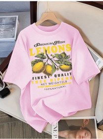 Resim Snapbuy Kadın Spor O-boyun Limon Baskılı Kısa Kollu Rahat T-shirtpembe Pembe 