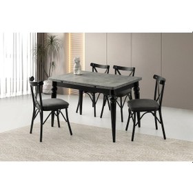 Resim Ahşap Salon Yemek Masa Sandalye Takımı 4 Çapraz Sandalyeli Yandan Açılır Büyüyen Gümüş Gri 60x90cm Gri-siyah 