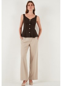 Resim Lela Fitted Fit V Yaka Düğmeli Bayan Yelek 611Fyl145 Kahve 