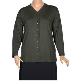 Resim Cimariva Kadın Ülkü Büyük Beden Fırfırlı V Yaka Haki Bluz Haki 