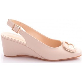 Resim Dgn 24338 Kadin Arkadan Bağlamali Dolgu Topuklu Ayakkabi Ekru 