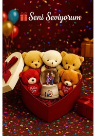 Resim Seni Seviyorum Hediye Kutusu Sevgiliye Özel Romantik Kalpli Kutuda Ayıcık Ve Kar Küresi Hediye Seti Dekoratif Obje 