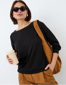 Resim Sulu Şık Ofis Büyük Beden Bluz 287659604 Siyah 