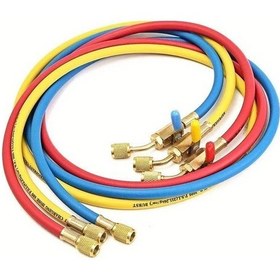 Resim Willowhaven 3 Adet 150cm 1/4" Hvac Şarj Hortumu Seti R12 R22 R502 Sarı Kırmızı Mavi Kapama Vanalı 