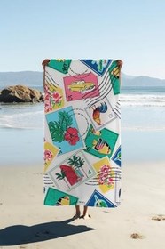 Resim Dijital Baskı Plaj Deniz Havlusu Posta Pulu Desenli Peştamal HVL0094 