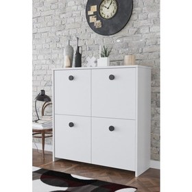 Resim KZY 4 Kapaklı 4 Raflı Modern Dekoratif Dolap- Beyaz 