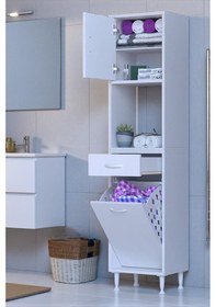 Resim Eliusta Seris Sepetli Ve Çekmeceli Banyo Dolabı G:40 Cm Çok Amaçlı Beyaz Düzenleyici 40x173x32,5 Cm Dolap Beyaz 