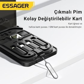 Resim Essager 6in1 60W Type-C To Usb Lightning Dönüştürücü Şarj Kablosu Seyahat Şarj Seti Sim Kart Aparatı 