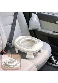 Resim Taşınabilir Lazımlık Çocuk Katlanır Klozet Adaptörü Seyahat Kamp Çocuk Araba Portatif Lazımlık Gri 