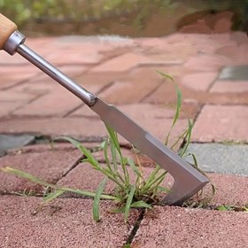 Resim Çim Biçme ve Yol Çatlakları Temizleme İçin Kayın Ağacı Saplı ve Saf Metal Bıçaklı Ergonomik Elle Yabani Ot Temizleme Aracı 